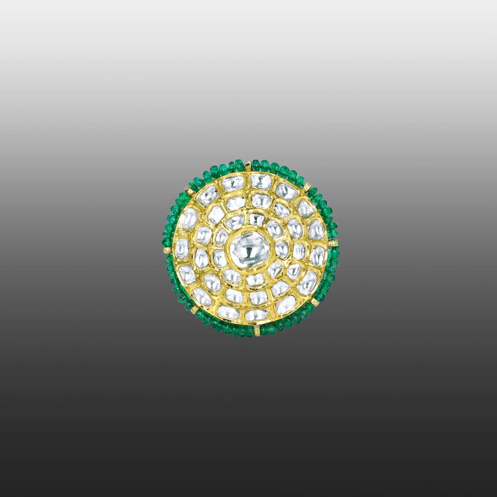 Traditional Polki Borla with Emerald Beads and Pearl String